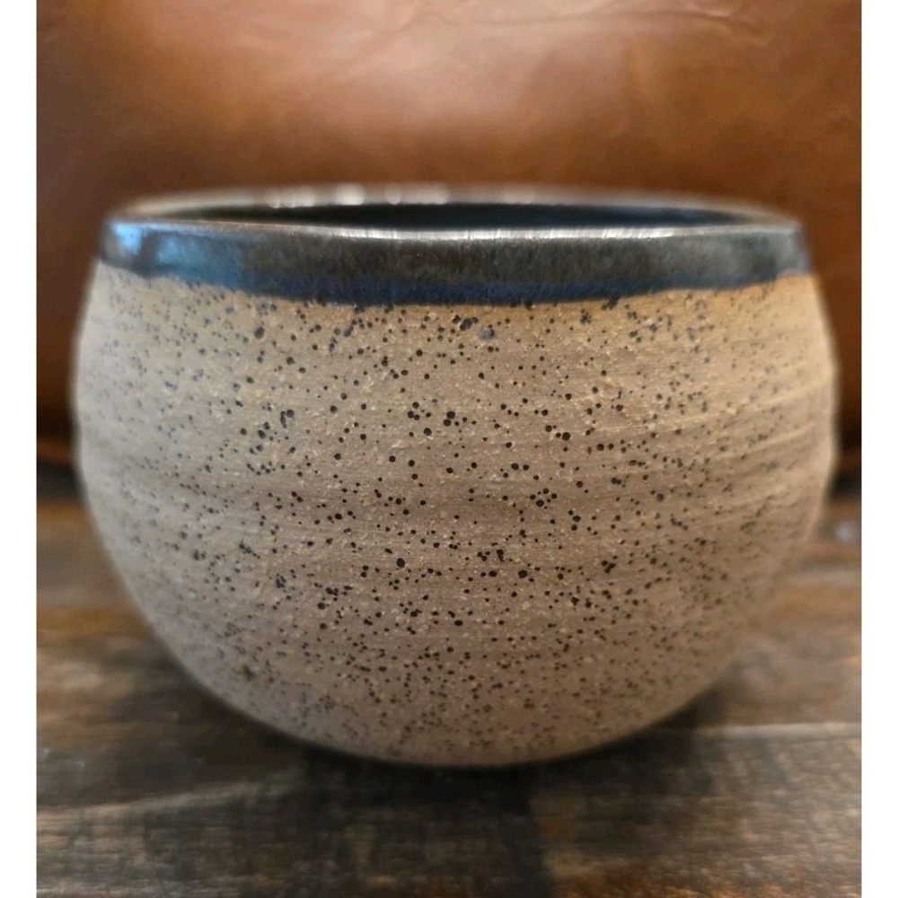Whimsical Ceramic Face Shaving Mug Bowl Hand Thrown Signed Art Pottery Blue Rim - Picture 4 of 11